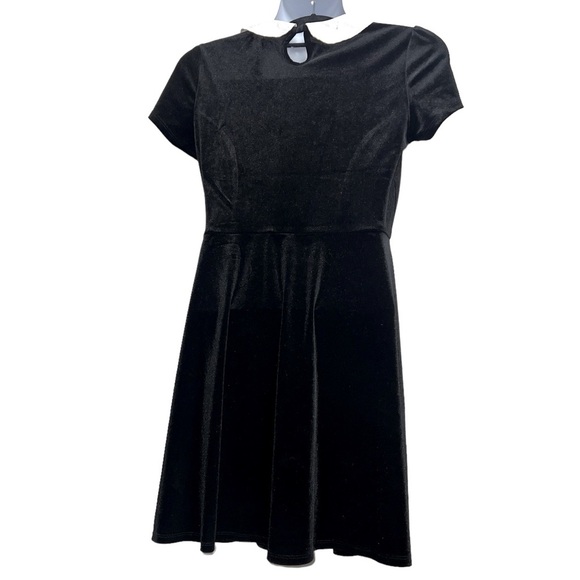 Hot Topic Black White Collar Velvet Cosplay Whismigoth Wednesday Adams Dress - Picture 4 of 7